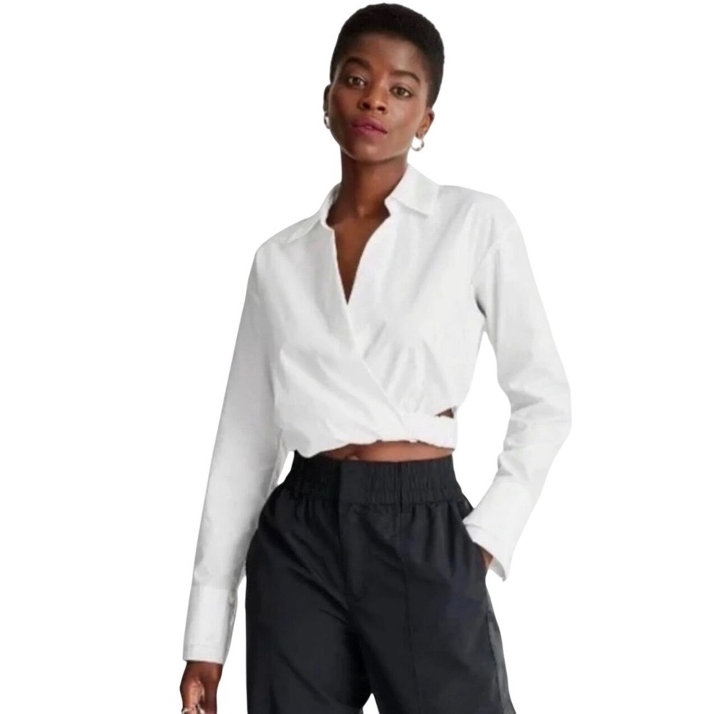 Future Collective Kahlana Barfield Brown White Cropped Button Up Shirt Size L